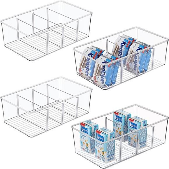 Kitchen 4 Pack Food Storage Organizer Bins Clear Plastic Storage Bins